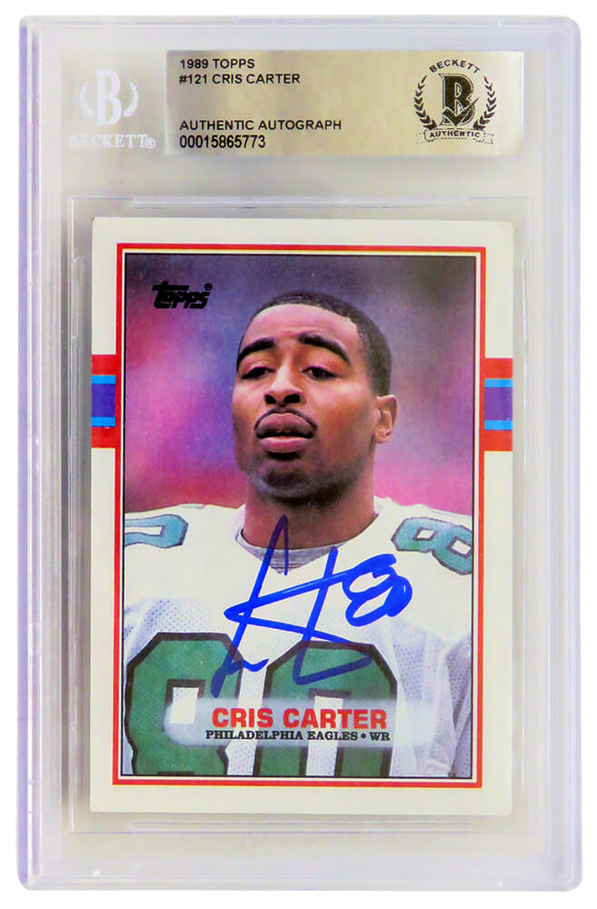 Cris Carter Signed Philadelphia Eagles 1989 Topps Football Rookie Card #121 - (Beckett Encapsulated)