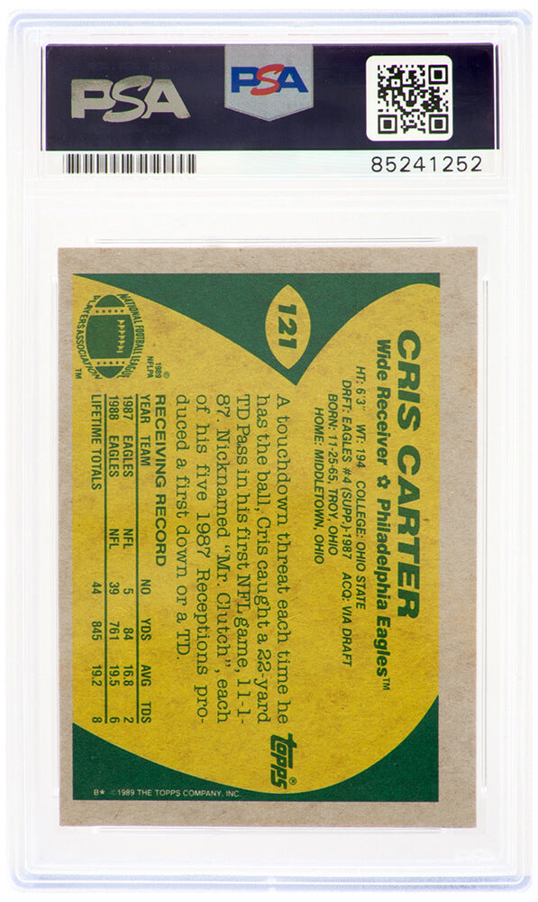 Cris Carter Signed Philadelphia Eagles 1989 Topps Football Rookie Card #121 - (PSA Encapsulated)