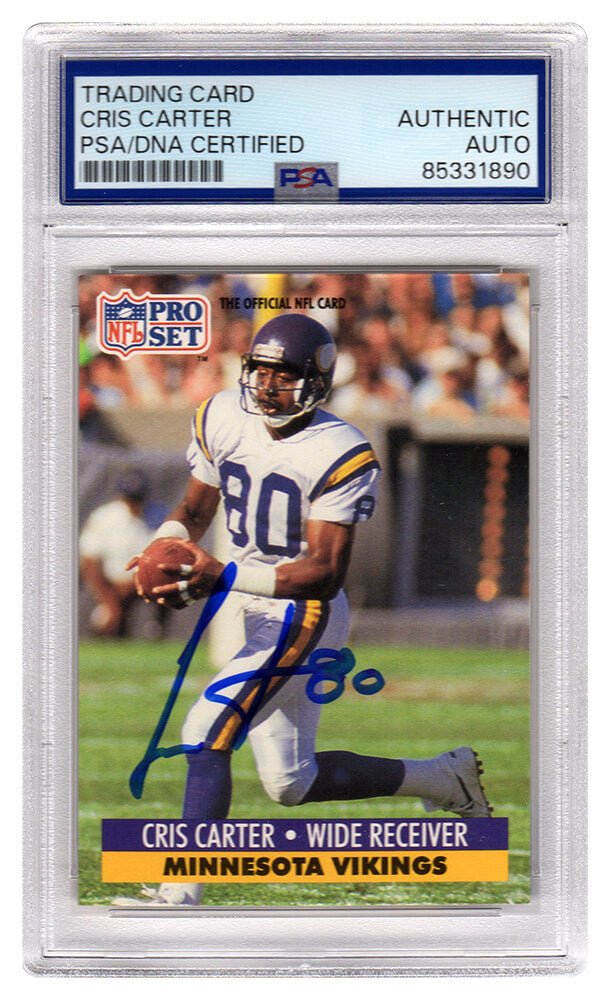 Cris Carter Signed Minnesota Vikings 1991 Pro Set Football Trading Card #834 - (PSA Encapsulated)