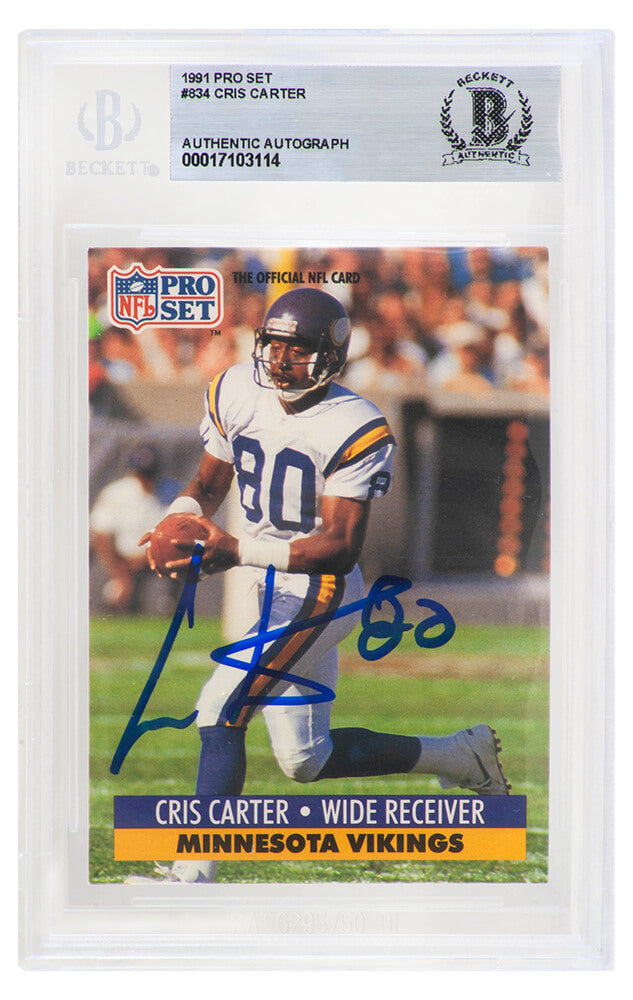 Cris Carter Signed Minnesota Vikings 1991 Pro Set Football Trading Card #834 - (Beckett Encapsulated)