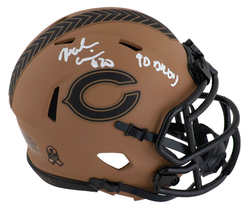 Mark Carrier Signed Chicago Bears SALUTE Riddell Speed Mini Helmet w/90 DROY