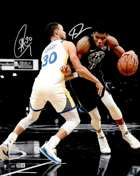 Stephen Curry & Giannis Antetokounmpo Autographed Framed 16x20 Photo Seattle Mariners Spotlight In Teal Beckett BAS Stock #230194