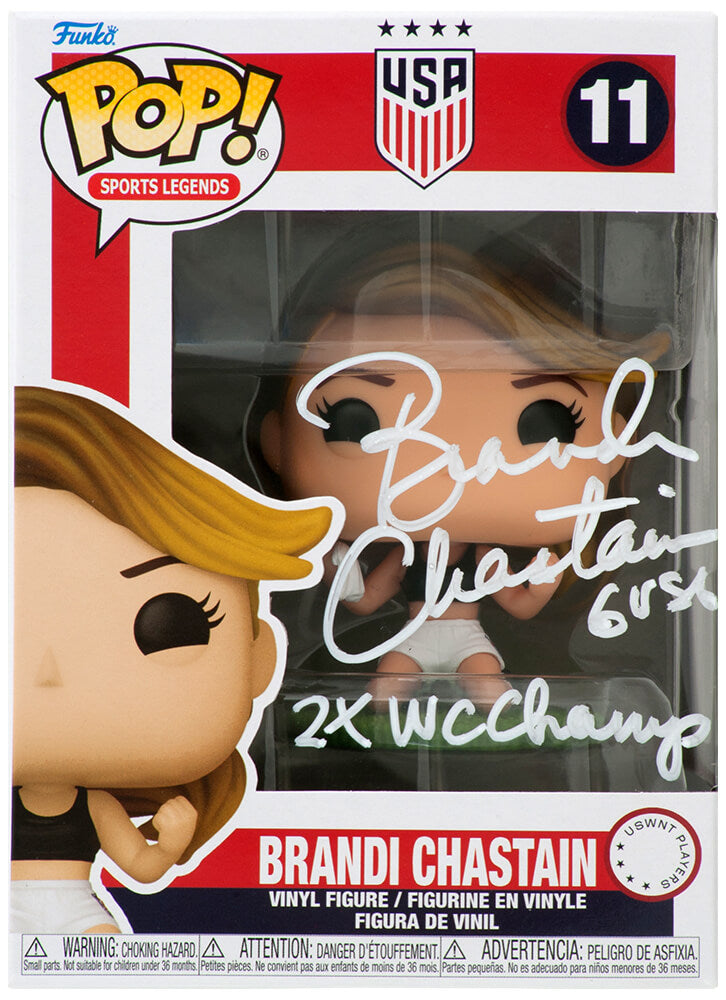 Brandi Chastain Signed USA Women's Soccer Funko Pop Doll #11 w/2x WC Champs