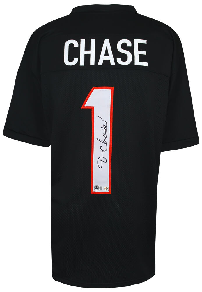 Ja'Marr Chase Signed Black Custom Football Jersey - (Beckett)