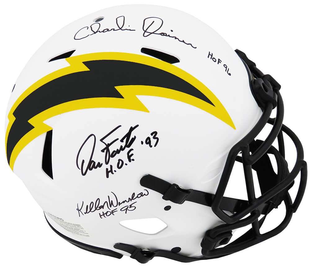 Dan Fouts, Charlie Joiner & Kellen Winslow Signed Chargers Lunar Eclipse Riddell ProLine Full Size Authentic Speed Helmet w/HOF Years