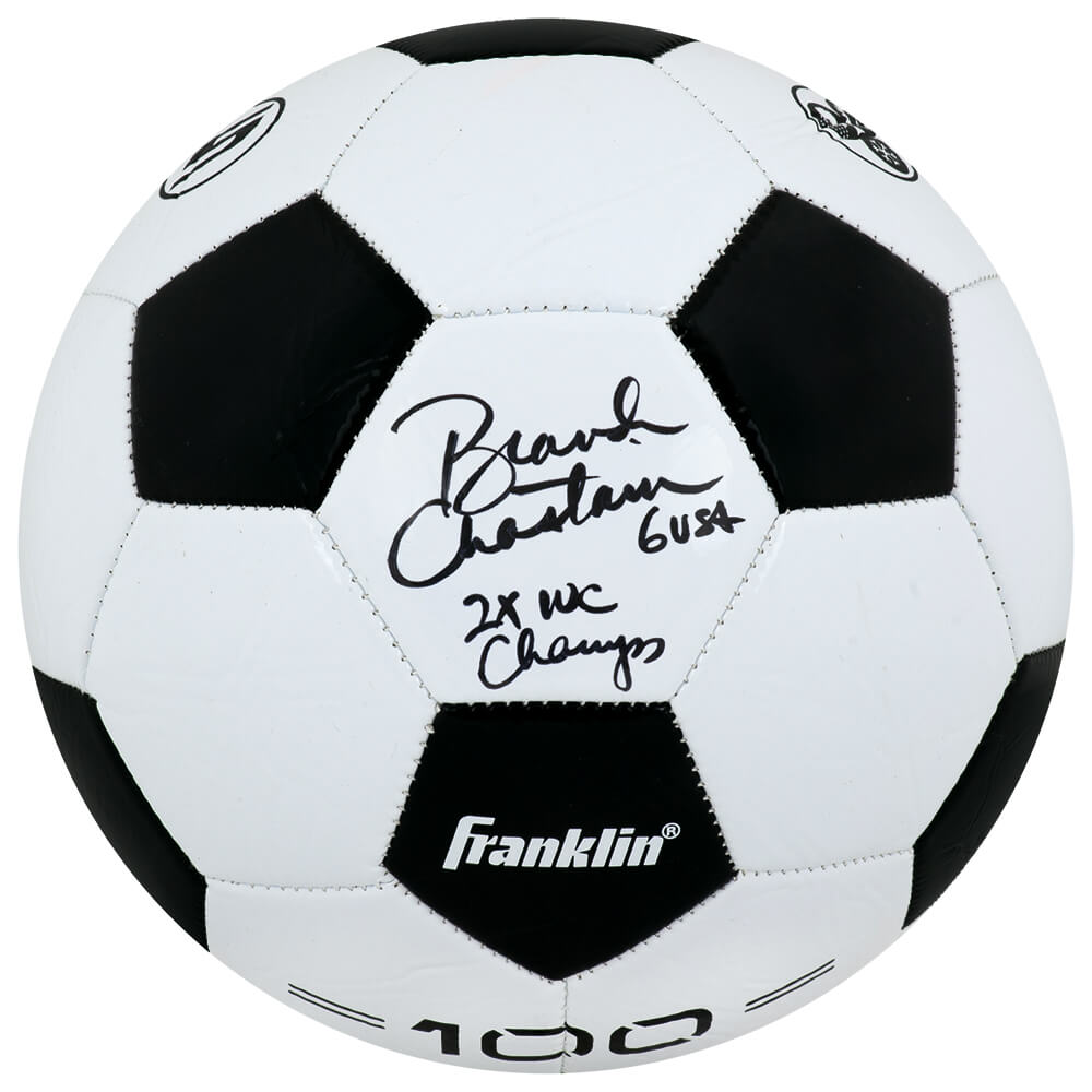 Brandi Chastain Signed Franklin Black & White Size 5 Soccer Ball w/2x WC Champs