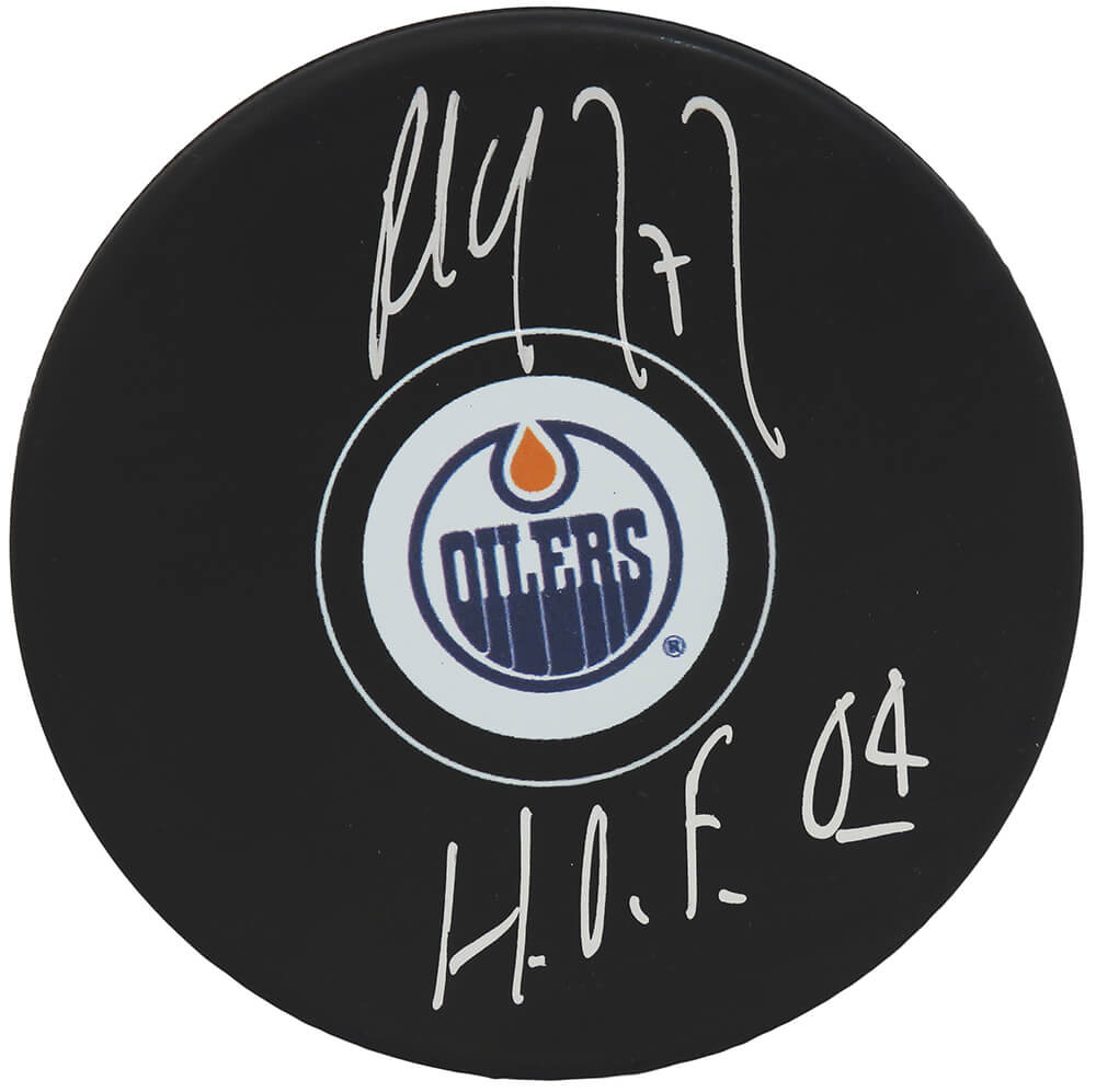 Paul Coffey Signed Edmonton Oilers Logo Hockey Puck w/HOF'04