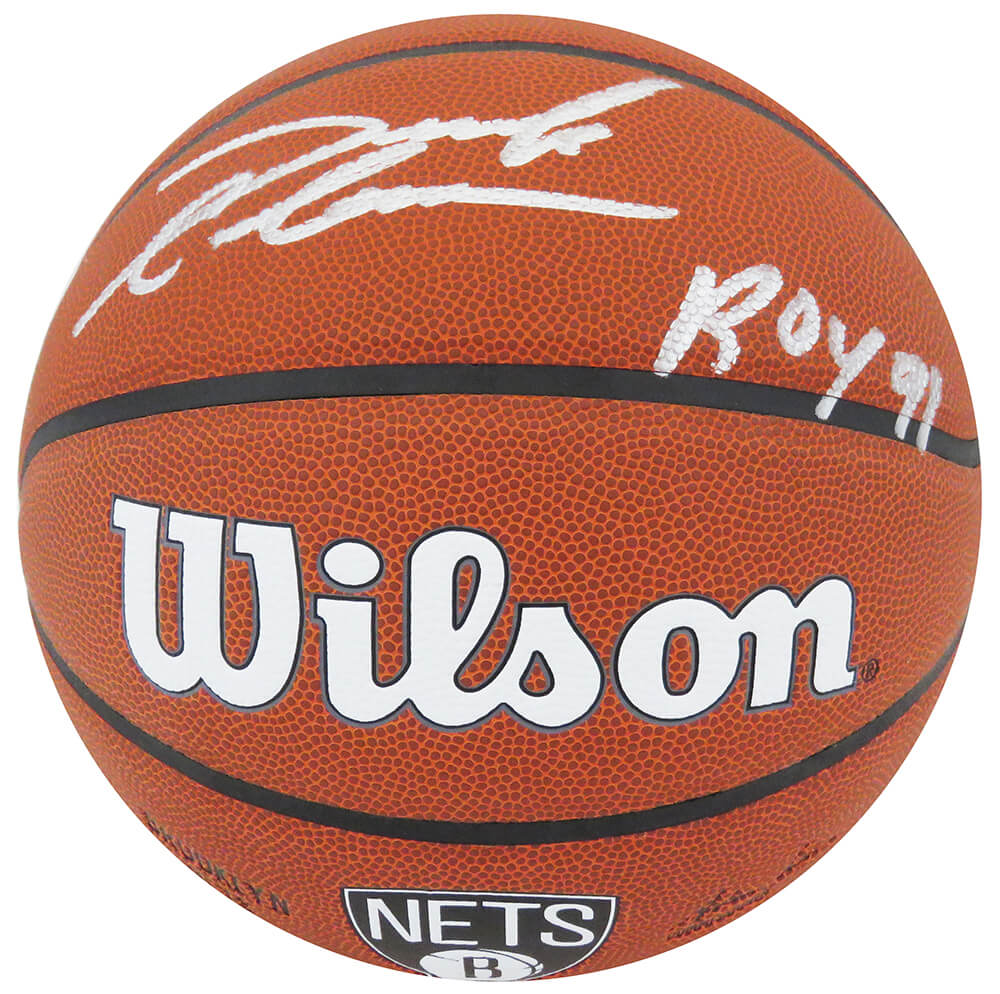 Derrick Coleman Signed Wilson Brooklyn Nets Logo NBA Basketball w/ROY'91