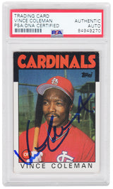 Vince Coleman Signed St. Louis Cardinals 1986 Topps Baseball Trading Card #370 - (PSA Encapsulated)