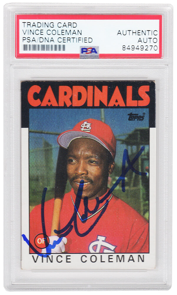 Vince Coleman Signed St. Louis Cardinals 1986 Topps Baseball Trading Card #370 - (PSA Encapsulated)