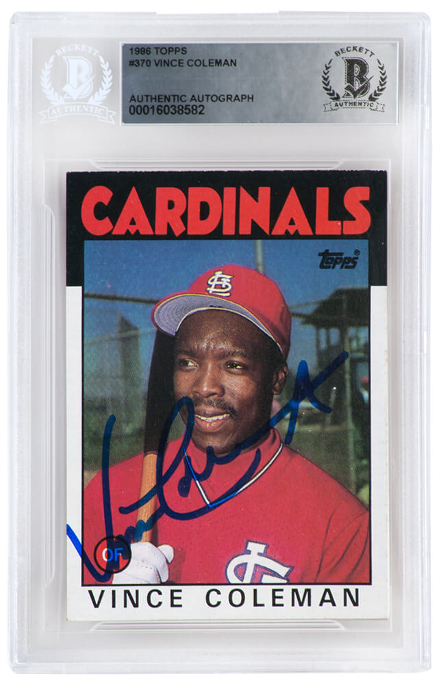 Vince Coleman Signed St. Louis Cardinals 1986 Topps Baseball Trading Card #370 - (Beckett Encapsulated)