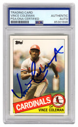 Vince Coleman Signed St. Louis Cardinals 1985 Topps Traded Rookie Baseball Trading Card #24T - (PSA Encapsulated)