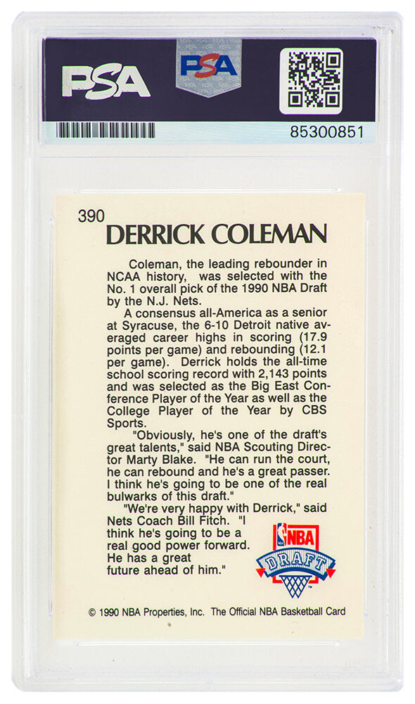 Derrick Coleman Signed Nets 1990 NBA Hoops Rookie Basketball Card #390 - (PSA Encapsulated)