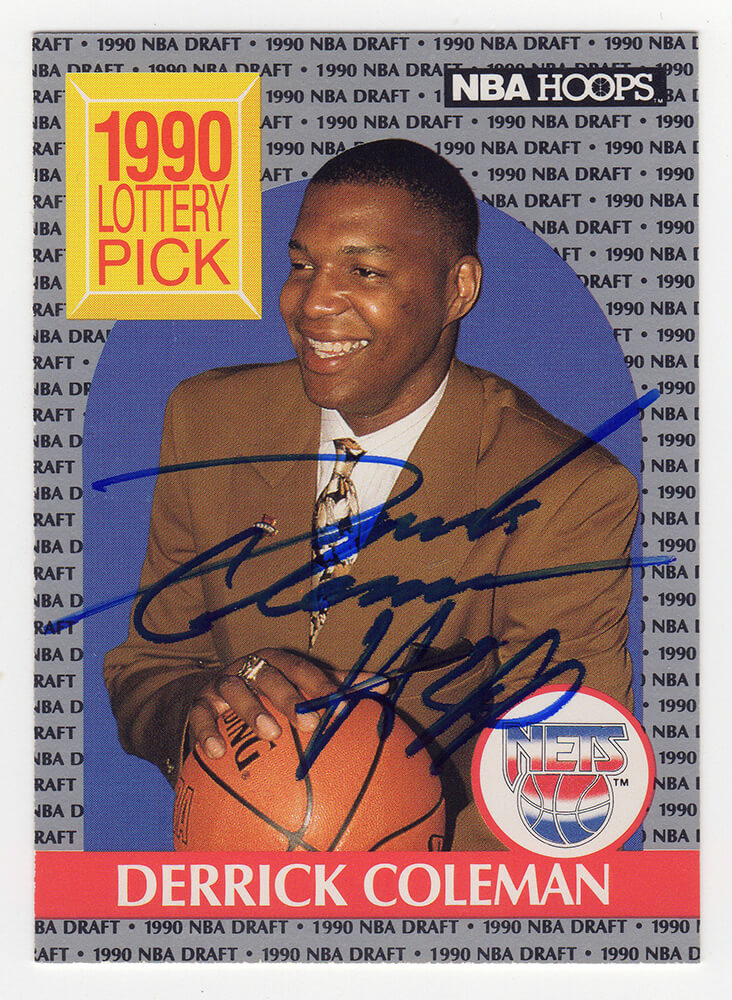 Derrick Coleman Signed Nets 1990 Hoops Rookie Basketball Trading Card #390