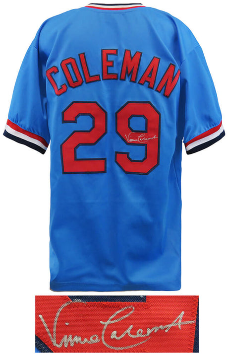 Vince Coleman Signed Blue Throwback Custom Baseball Jersey