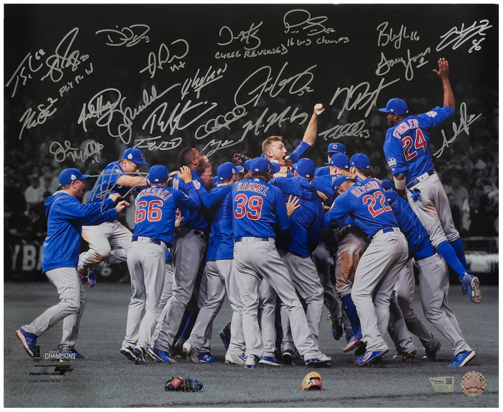 2016 Chicago Cubs Team Signed Chicago Cubs 2016 World Series Celebration Spotlight 16x20 Photo (24 Sigs)