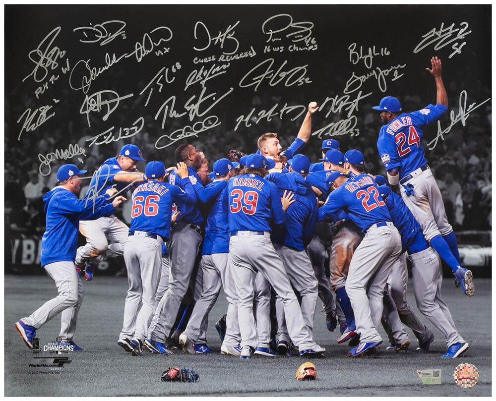 2016 Chicago Cubs Team Signed Chicago Cubs 2016 World Series Celebration Spotlight 16x20 Photo (23 Sigs)