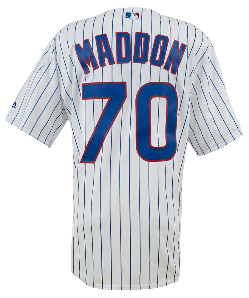 2016 Chicago Cubs Team Signed Cubs Joe Maddon 2016 WS Patch White Pinstripe Majestic Jersey w/WS MVP (24 Sigs)