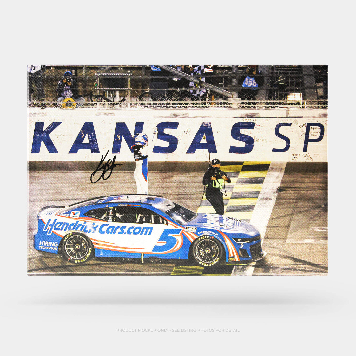 Kyle Larson Signed 2024 AdventHealth 400 .001 Win Celebration Back View 22x32 Canvas Photo (PA)