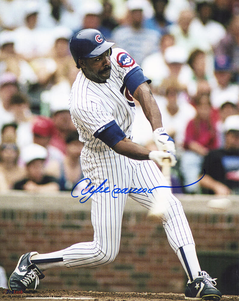 Andre Dawson Signed Chicago Cubs Swinging Action 8x10 Photo