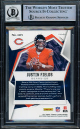 Justin Fields Autographed 2021 Panini Rookie & Stars Pulsar Prizm Rookie Card #104 Chicago Bears Auto Grade Gem Mint 10 Beckett BAS Stock #220726