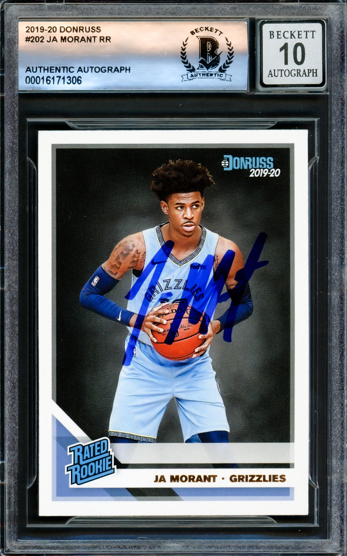 Ja Morant Autographed 2019-20 Donruss Rookie Card #202 Memphis Grizzlies Auto Grade Gem Mint 10 Beckett BAS Stock #220778