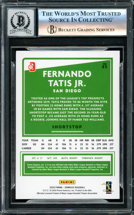 Fernando Tatis Jr. Autographed 2020 Donruss Variations El Nino Card #83 San Diego Padres Auto Grade Gem Mint 10 Beckett BAS Stock #220807