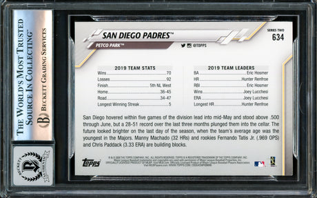 Fernando Tatis Jr. Autographed 2020 Topps Card #634 San Diego Padres Auto Grade Gem Mint 10 Beckett BAS Stock #220809