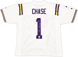 LSU Tigers Ja'Marr Chase Autographed White Jersey Beckett BAS Witness Stock #220608