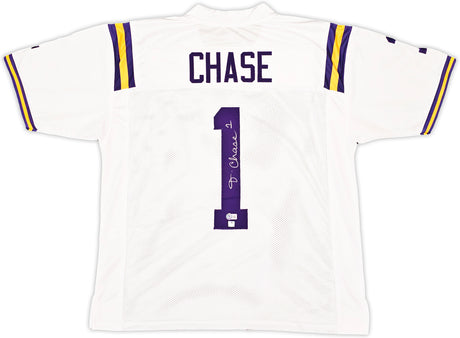 LSU Tigers Ja'Marr Chase Autographed White Jersey Beckett BAS Witness Stock #220608