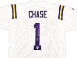 LSU Tigers Ja'Marr Chase Autographed White Jersey Beckett BAS Witness Stock #220608