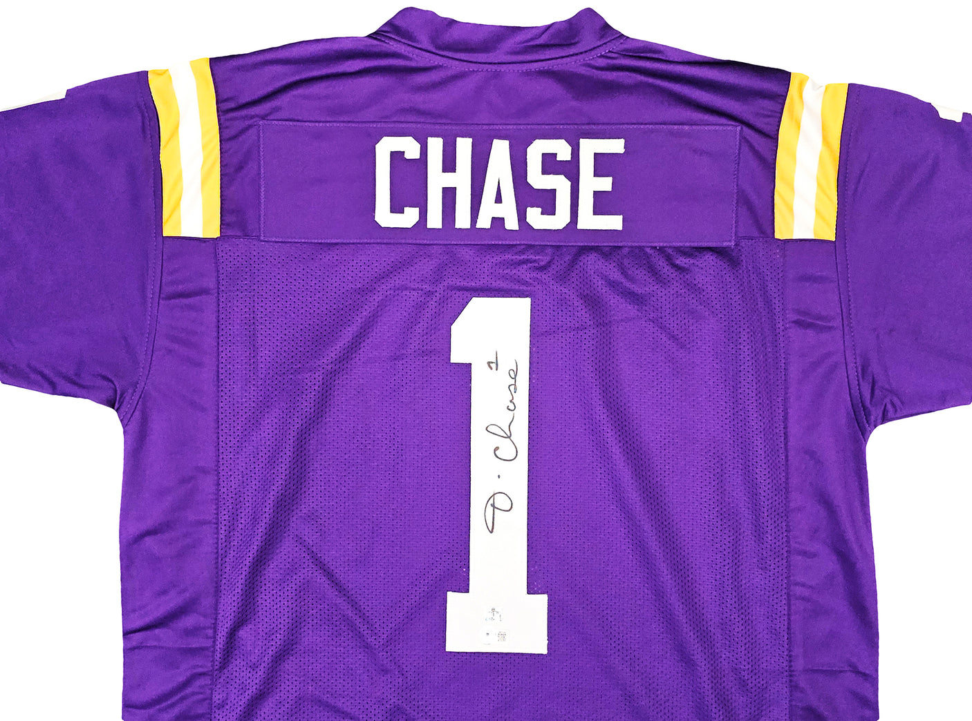 LSU Tigers Ja'Marr Chase Autographed Purple Jersey Beckett BAS Witness Stock #220609