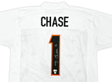 Cincinnati Bengals Ja'Marr Chase Autographed White Jersey Beckett BAS Witness Stock #220610