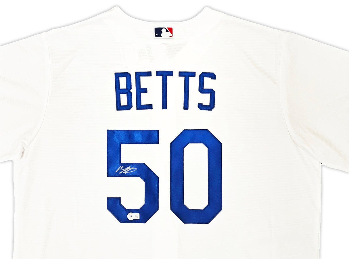 Los Angeles Dodgers Mookie Betts Autographed White Nike Jersey Size XL Beckett BAS QR Stock #220613