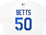 Los Angeles Dodgers Mookie Betts Autographed White Nike Jersey Size L Beckett BAS QR Stock #220614