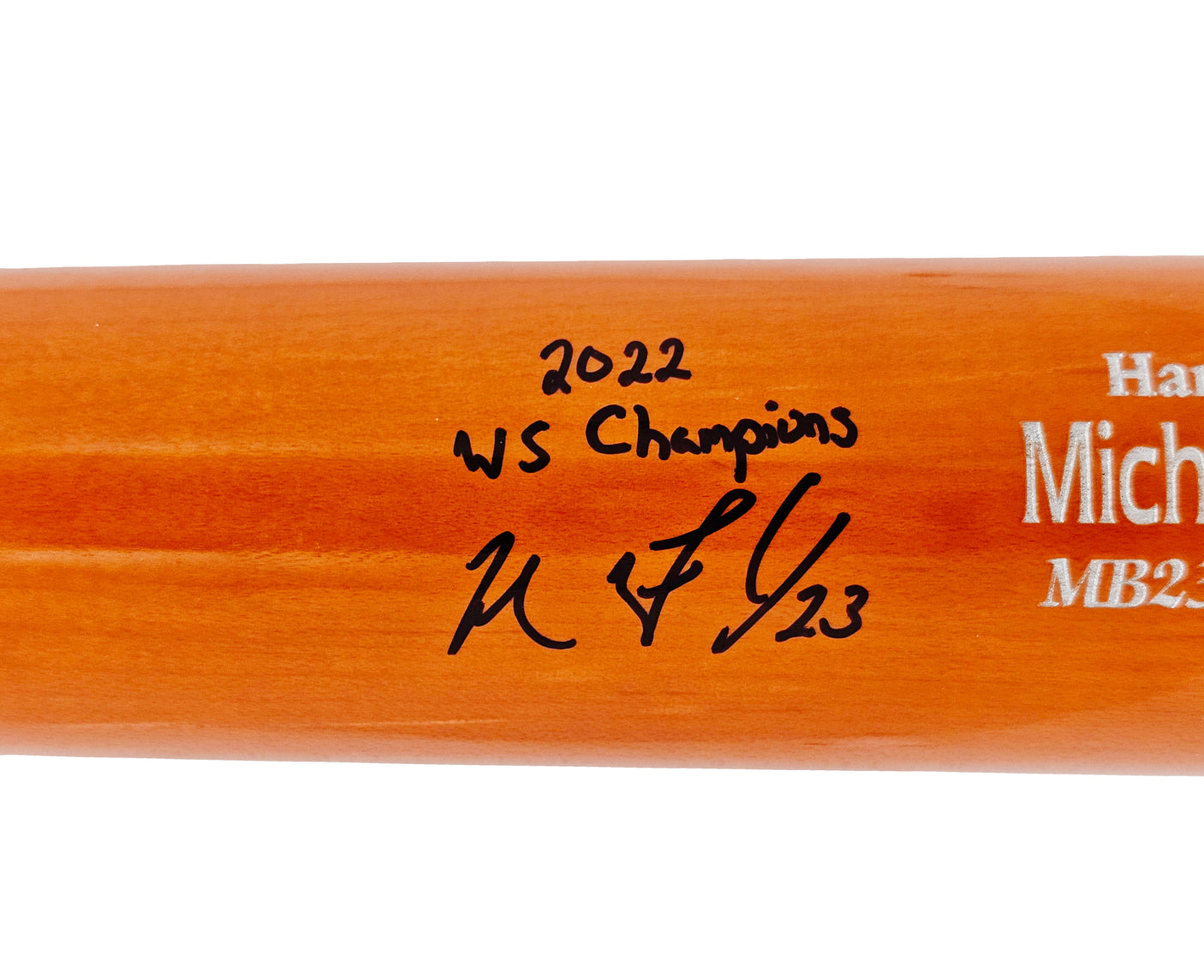 Michael Brantley Autographed Orange Marucci Player Model Bat Houston Astros "2022 WS Champions" Beckett BAS Witness Stock #220445