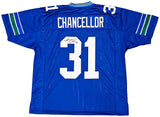 Seattle Seahawks Kam Chancellor Autographed Blue Throwback Jersey MCS Holo Stock #220829