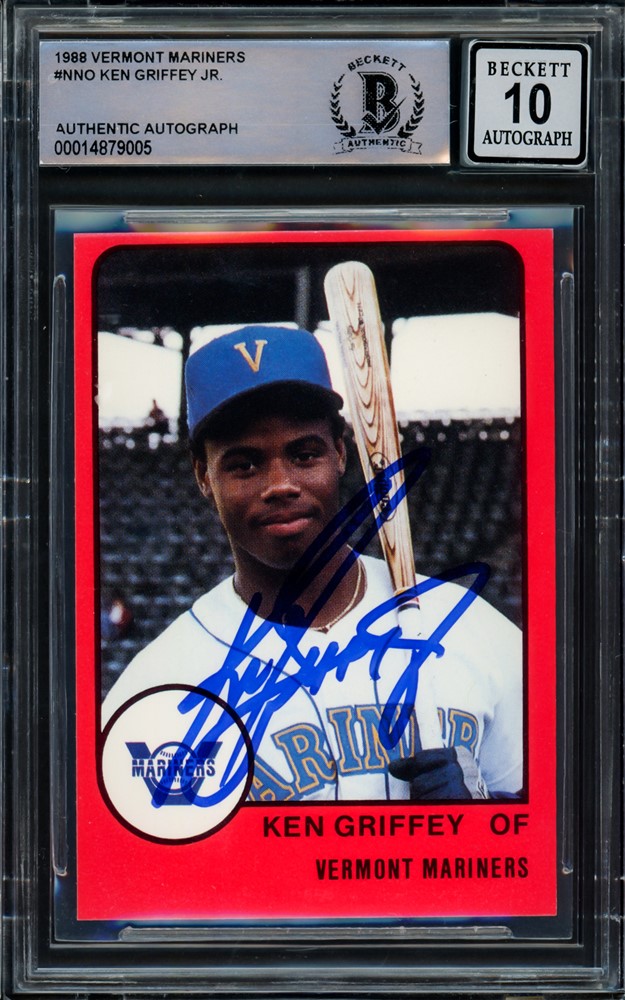 Ken Griffey Jr. Autographed 1988 Vermont Rookie Card #NNO Seattle Mariners Auto Grade Gem Mint 10 Beckett BAS Stock #209245