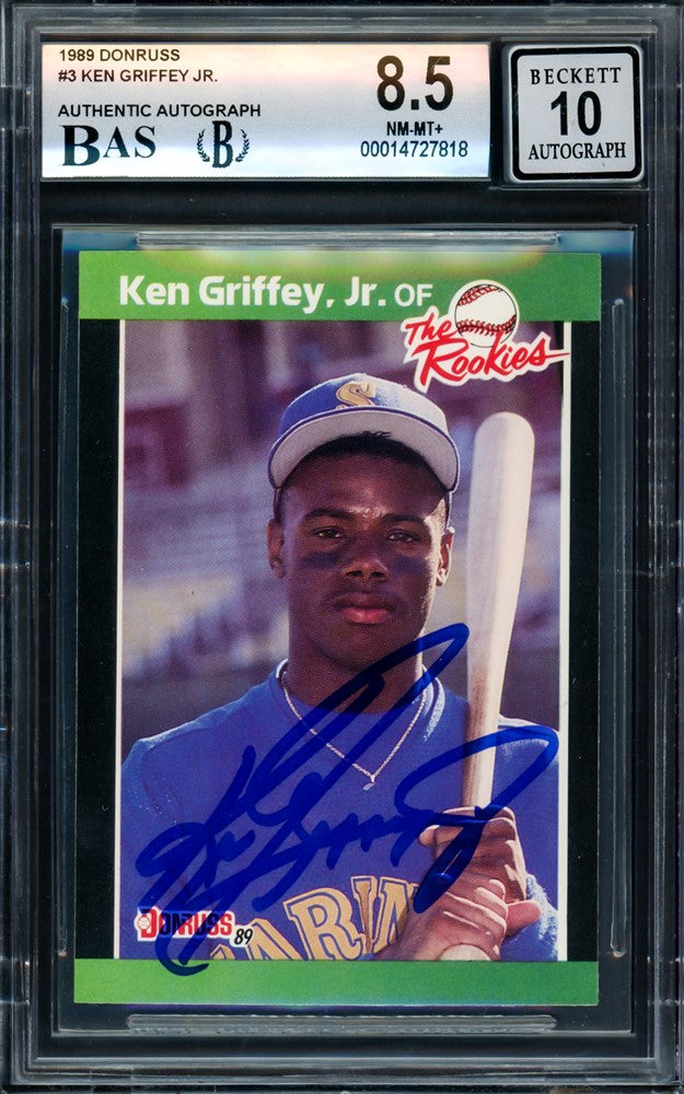 Ken Griffey Jr. Autographed 1989 Donruss The Rookie's Rookie Card #3 Seattle Mariners BGS 8.5 Auto Grade Gem Mint 10 Beckett BAS #14727818