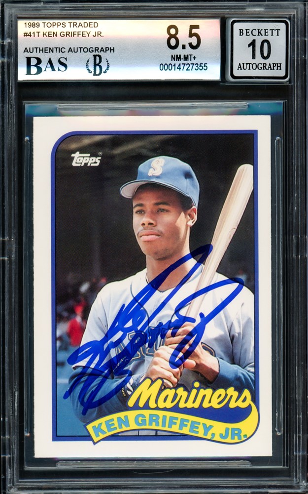 Ken Griffey Jr. Autographed 1989 Topps Traded Rookie Card #41T Seattle Mariners BGS 8.5 Auto Grade Gem Mint 10 Beckett BAS Stock #209271