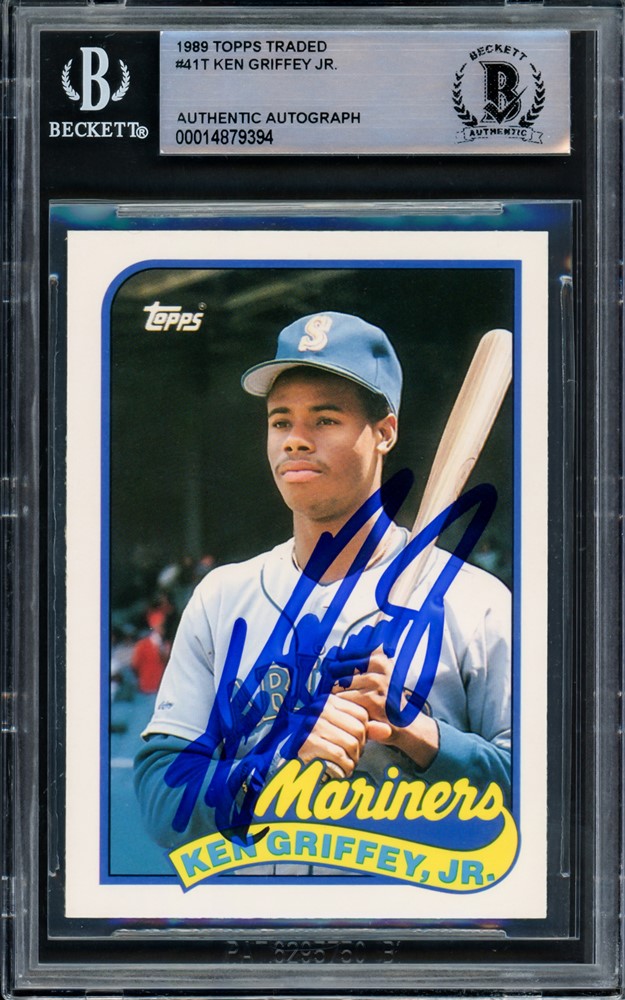 Ken Griffey Jr. Autographed 1989 Topps Traded Rookie Card #41T Seattle Mariners Beckett BAS Stock #209277