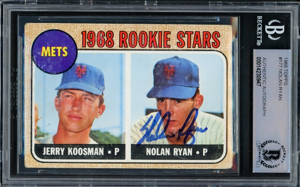 Nolan Ryan Autographed 1968 Topps Rookie Card #177 New York Mets Beckett BAS #14230947