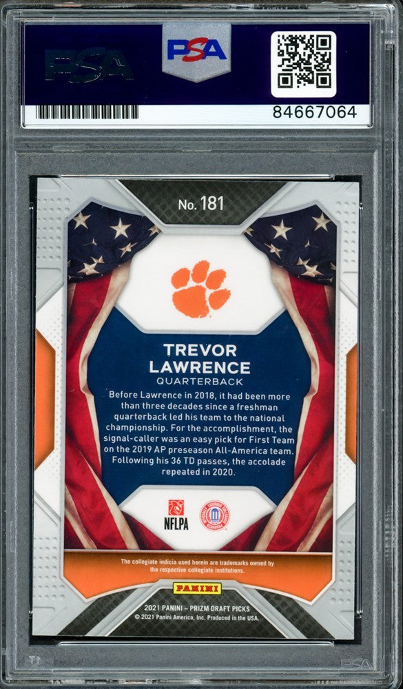 Trevor Lawrence Autographed 2021 Panini Prizm Draft Rookie Card #181 Clemson Tigers PSA/DNA #84667064