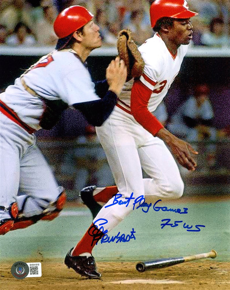 Ed Armbrister Autographed 8x10 Photo Cincinnati Reds "Bunt Play Game 3 75 WS" Beckett BAS QR Stock #209341