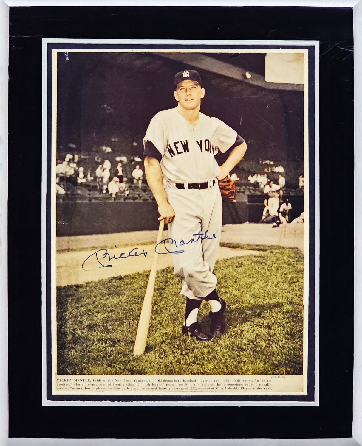 Mickey Mantle Autographed Framed 8x11.5 Laminated Newspaper Photo New York Yankees Beckett BAS #AC94215