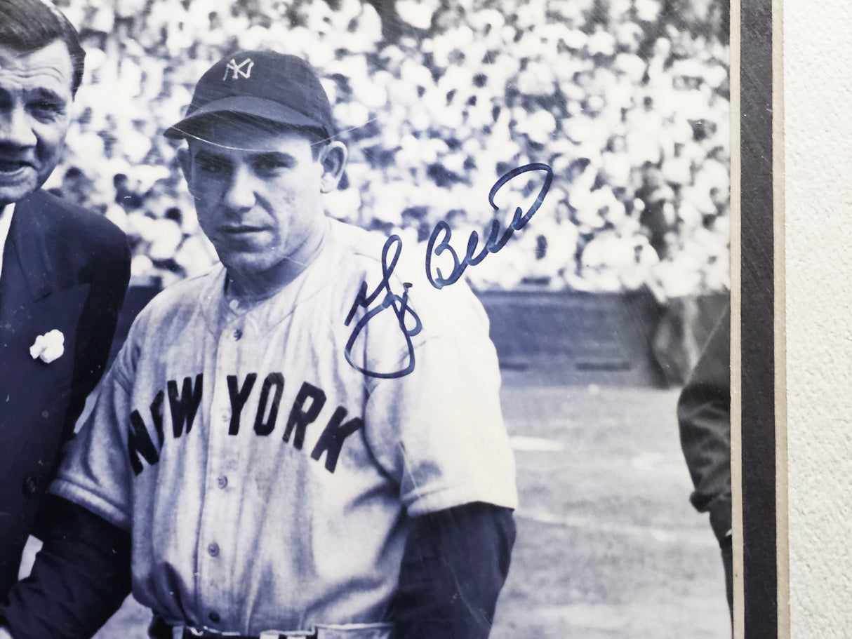 Yogi Berra Autographed Framed 8x10 Photo New York Yankees With Babe Ruth MLB Holo #MT00682116