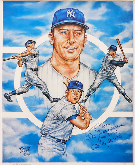 Mickey Mantle Autographed Framed 20x26 Lithograph Photo New York Yankees "To Tom My Best Wishes Your Friend" With Artist Proof #7/750 Beckett BAS #AC94218