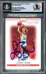 Larry Bird Autographed 2007-08 Topps Triple Threads Card #91 Boston Celtics Auto Grade Gem Mint 10 #124/333 Beckett BAS Witness #16863228