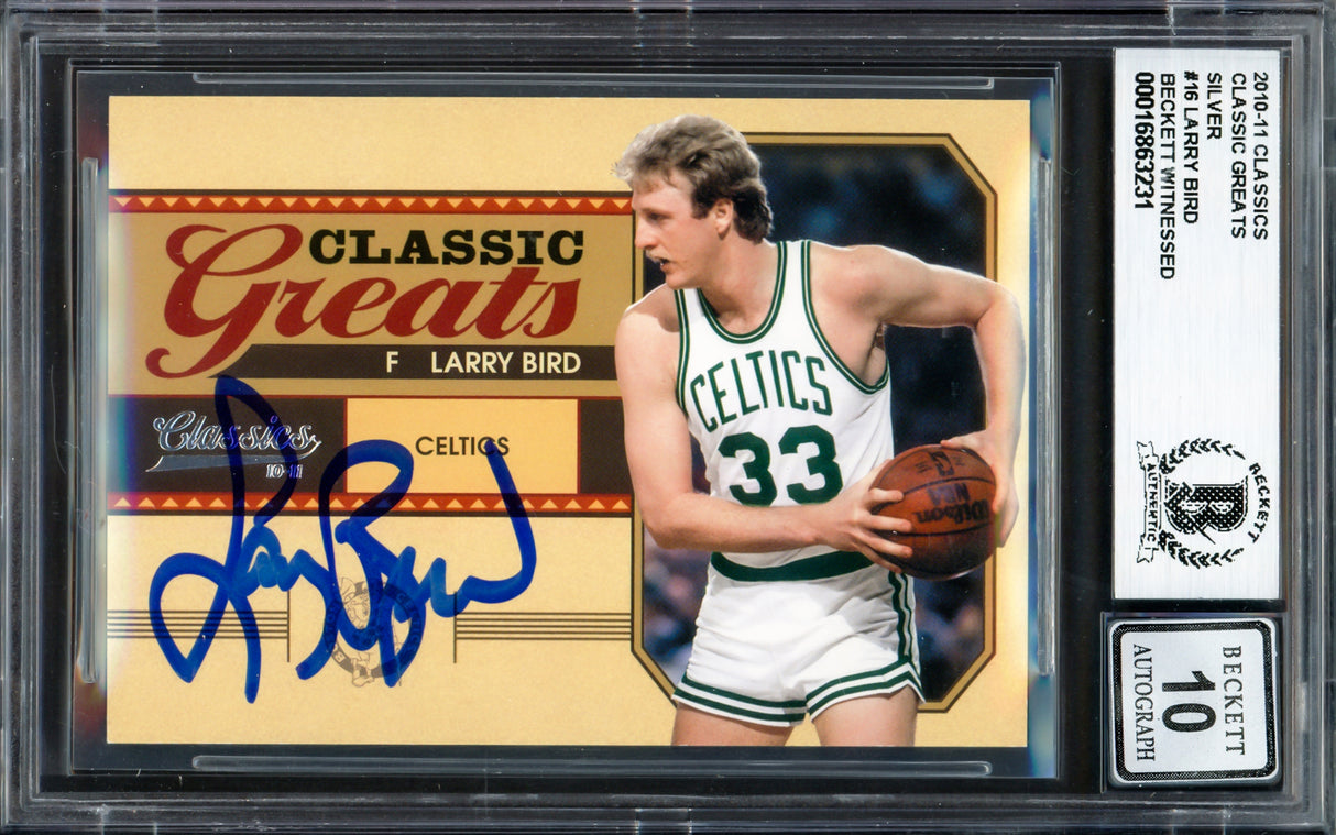 Larry Bird Autographed 2010-11 Classics Greats Silver Card #16 Boston Celtics Auto Grade Gem Mint 10 #085/250 Beckett BAS Witness #16863231