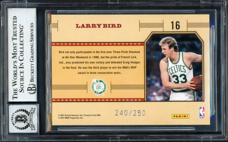 Larry Bird Autographed 2010-11 Classics Greats Silver Card #16 Boston Celtics Auto Grade Gem Mint 10 #240/250 Beckett BAS Witness #16863230